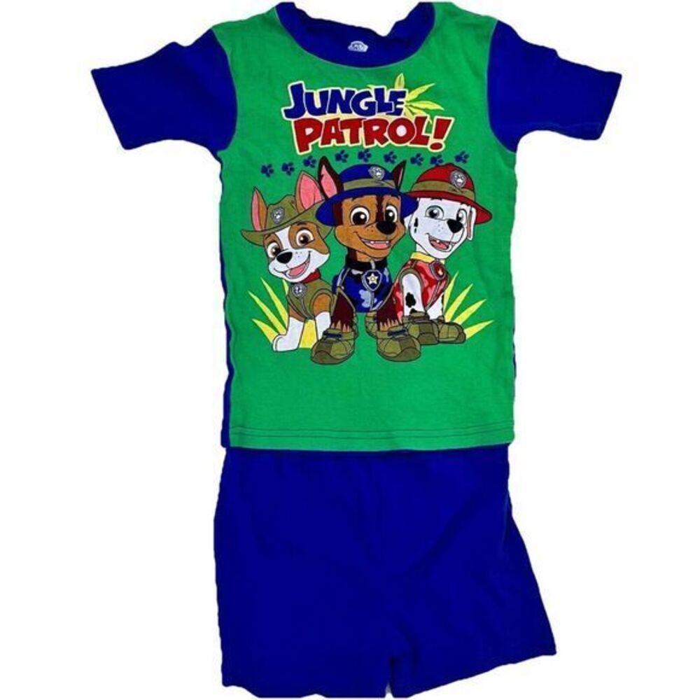 Paw Patrol Pyjamas Boys Jungle PJs T Shirt Shorts Bottoms Set 2 Piece Size 8 EUC